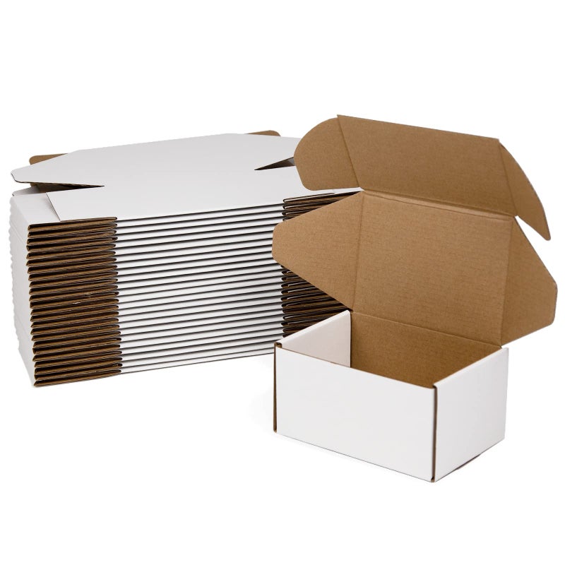 Sodissa 6x4x3 Inches Shipping Boxes Pack of 25  White Corrugated Cardboard Boxes for Small Bussiness - Image 1